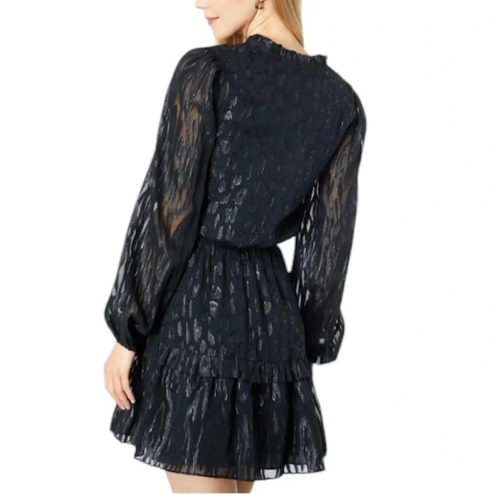 𝐋𝐢𝐥𝐥𝐲 𝐏𝐮𝐥𝐢𝐭𝐳𝐞𝐫 Black Onyx Avelynn Lilly Silk Metallic Dress Size 4 - Picture 2 of 12